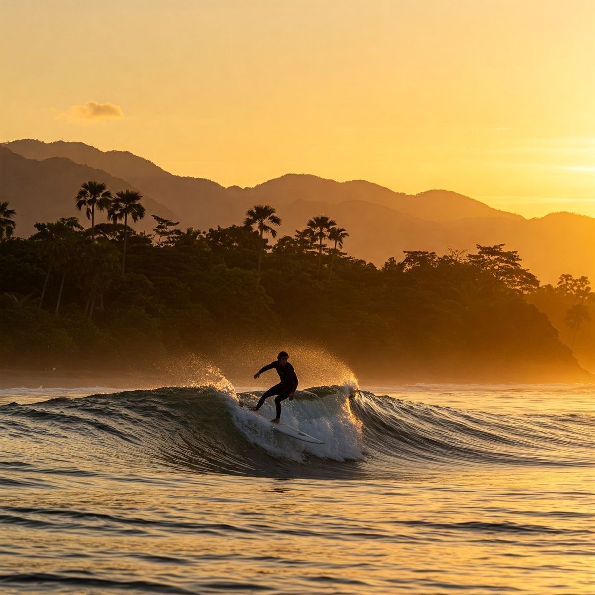 Surfer at golden sunset